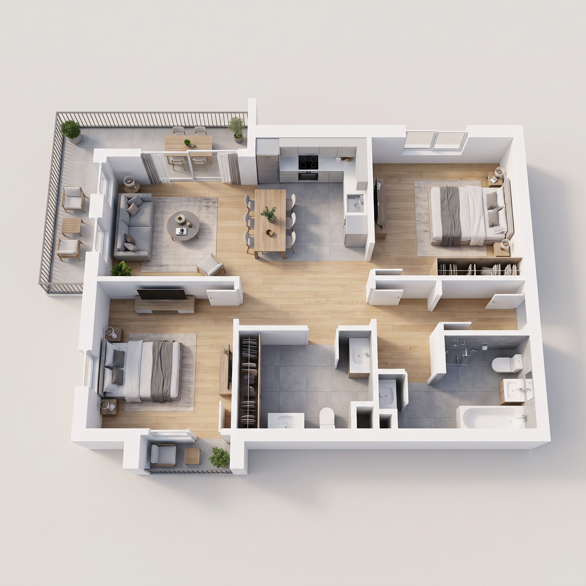 AI 3D Floor Plan Renderer: Floor Plan to 3D Render example 1, 3D render